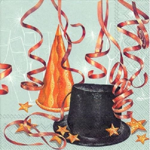 4 x Paper Napkins - Midnight Party (Silver) - Ideal for decoupage / Napkin Art