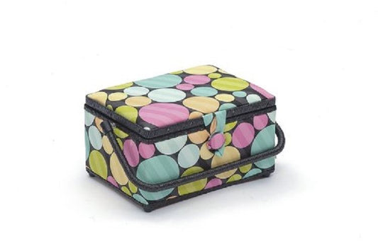 HobbyGift Medium Sewing Box / Basket With Pincushion & Removable Tray - Coloured Dots