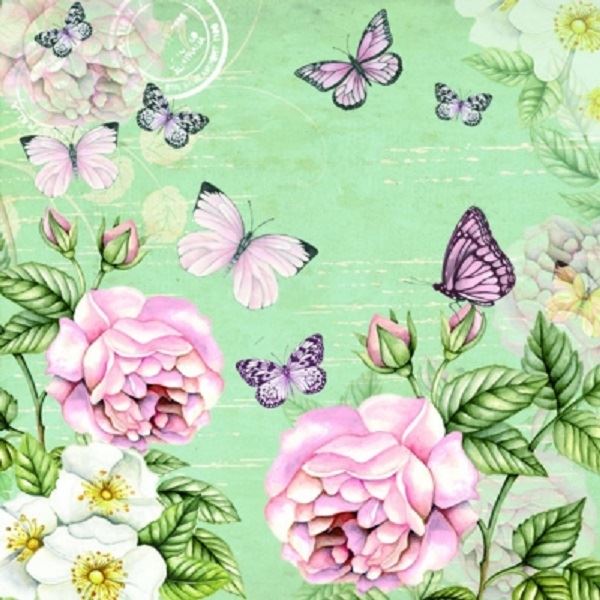 4 x Paper Napkins - Botanical Green - Ideal for Decoupage / Deopatch