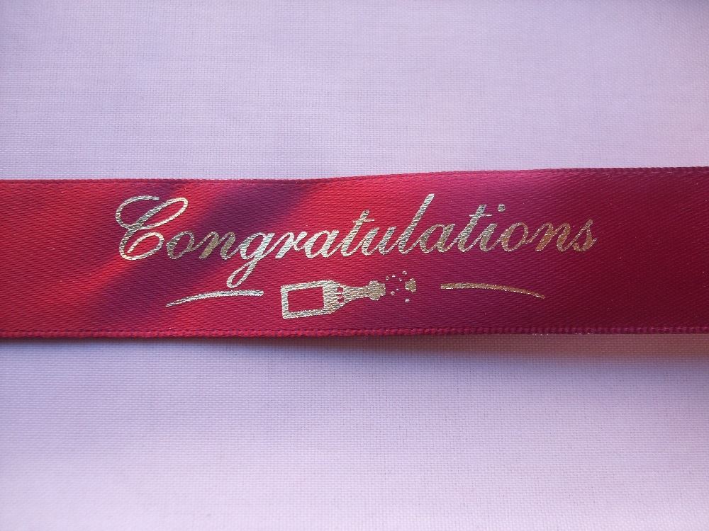 2 Metres of Club Green "Congratulations" Ribbon - Choice of Colours - 20mm Wide