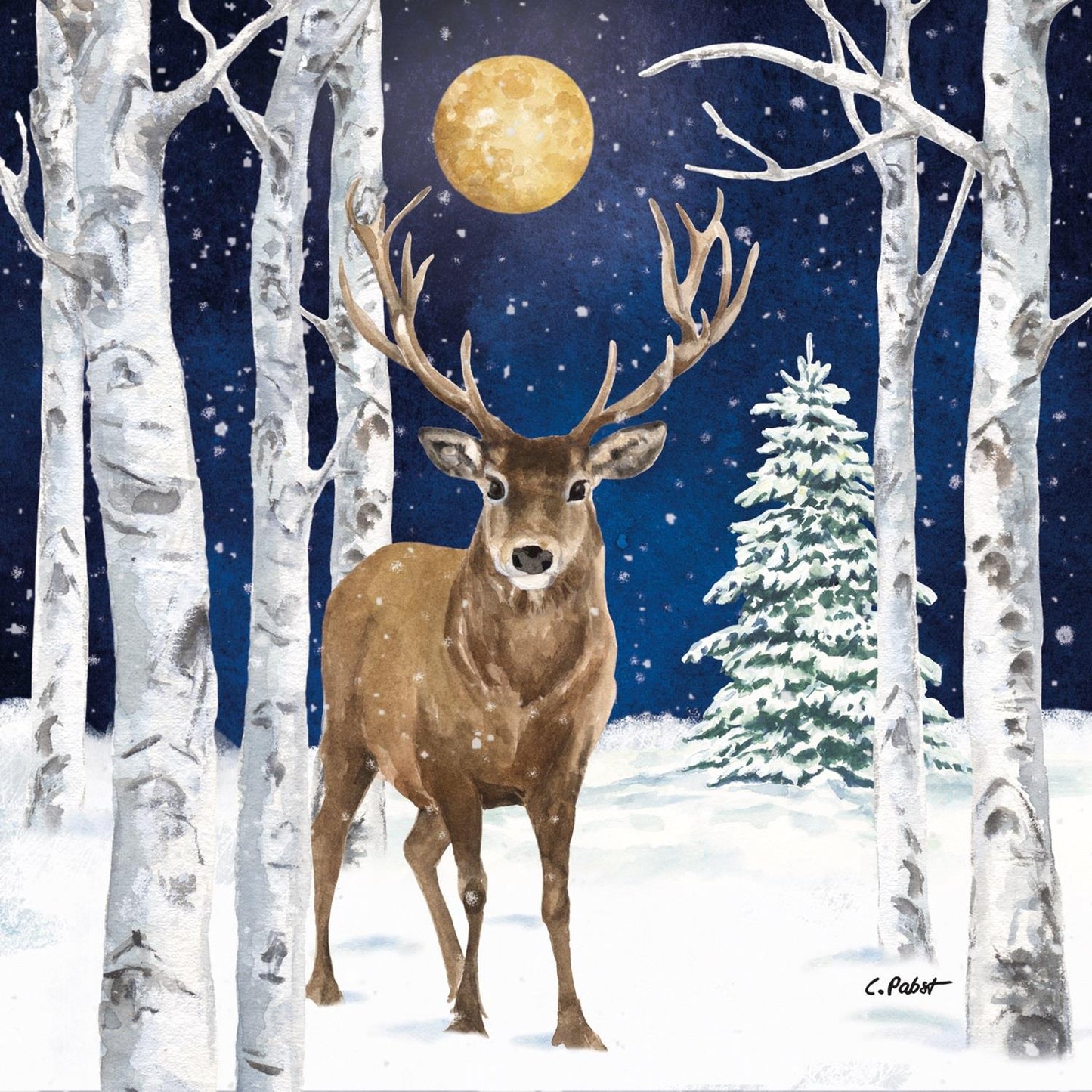 4 x Paper Napkins - Winter Stag  - Ideal for Decoupage / Napkin Art