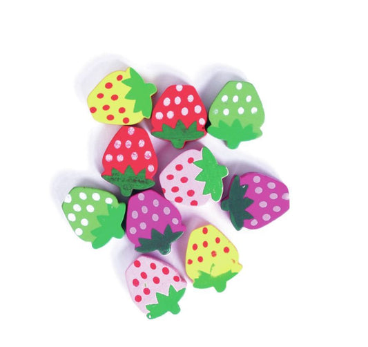 Craft Factory Wooden Bead Embellishment Pack - Pack of 10 Strawberries - CF187