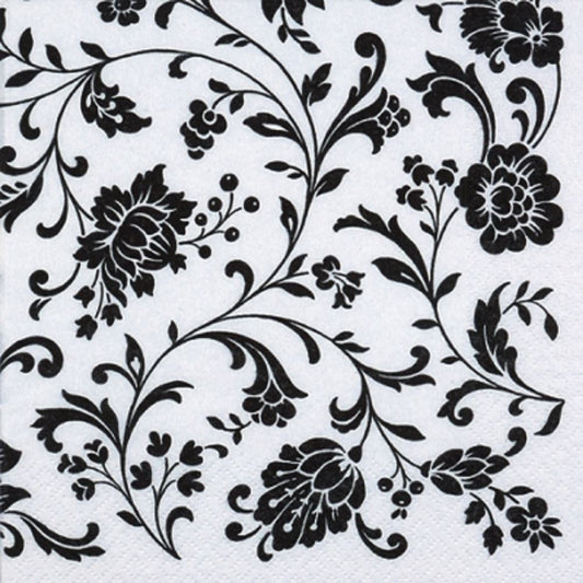 4 x Paper Napkins - Arabesque White & Black  - Ideal for Decoupage / Napkin Art