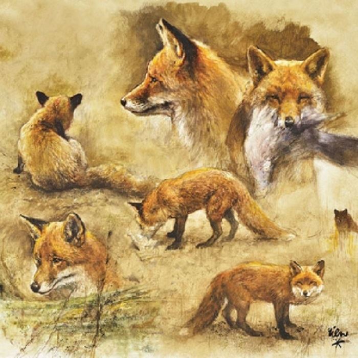 4 x Paper Napkins - Portrait of Foxes - Ideal for Decoupage / Napkin Art