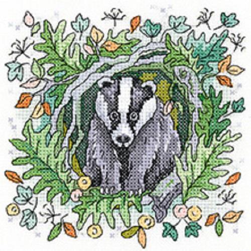 Heritage Crafts Cross Stitch Kit - Woodland Creatures Badger (Aida)