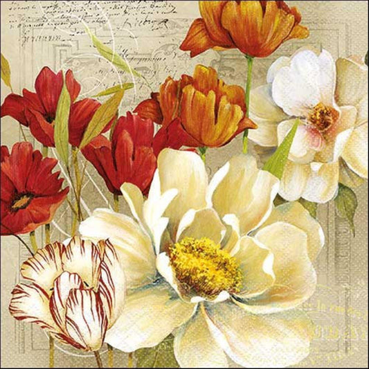 4 x Paper Napkins - Coralie Flowers - Ideal for Decoupage / Napkin Art