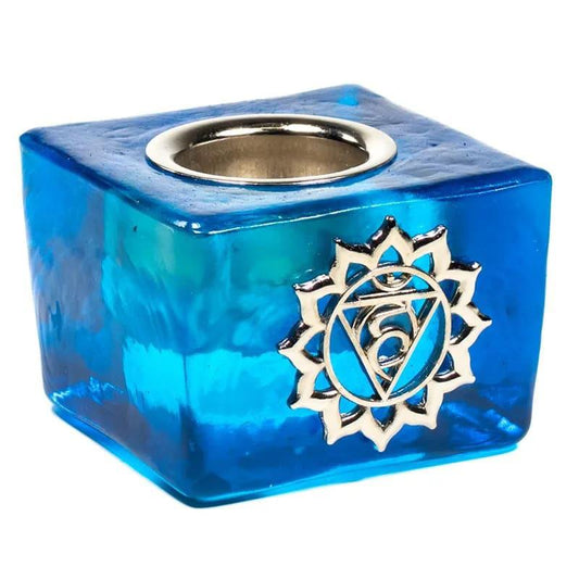 Glass Decorative Chakra Candle Holder | Throat Chakra | 4.5cm x 4.5cm x 3.5cm