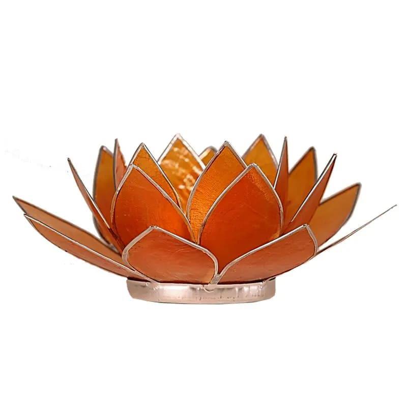 Atmospheric Lotus Shaped Capiz Shell Candle Holder - Orange Sacral Chakra With Silver Trim