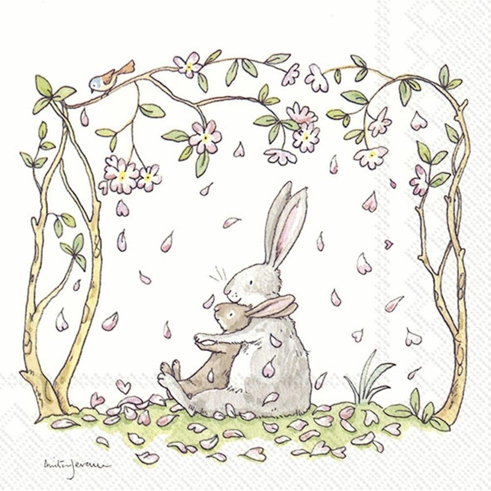4 x Paper Napkins - Blossoms & Bunnies - Ideal for Decoupage / Napkin Art