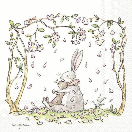 4 x Paper Napkins - Blossoms & Bunnies - Ideal for Decoupage / Napkin Art