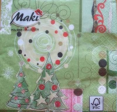 4 x Christmas Paper Napkins - Green Christmas - Ideal for Decoupage