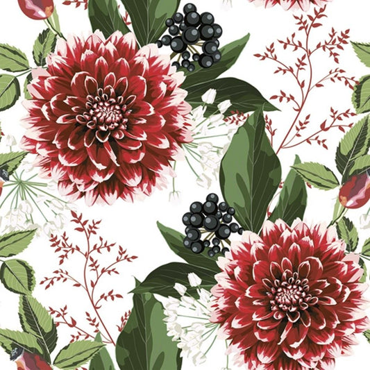 4 x Paper Napkins - Burgundy Dahlias  - Ideal for Decoupage / Napkin Art