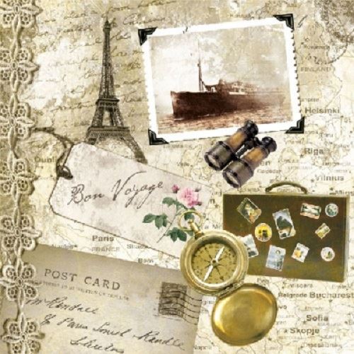 4 x Paper Napkins - Bon Voyage - Ideal for Decoupage / Napkin Art