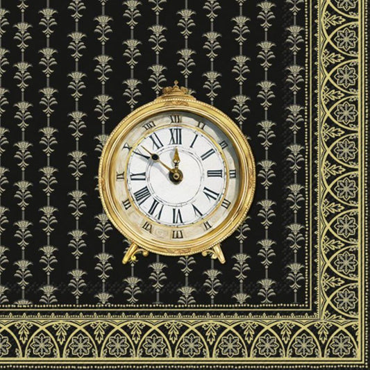 4 x Paper Napkins - Golden Clock - Ideal for Decoupage / Napkin Art