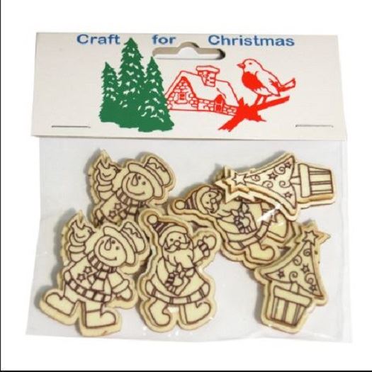 Craft For Occasions "Craft For Christmas" Embellishments - Pack of 6 Wood Figures - C1513