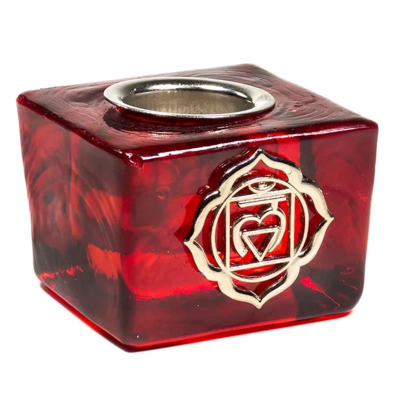 Glass Decorative Chakra Candle Holder | Root Chakra | 4.5cm x 4.5cm x 3.5cm