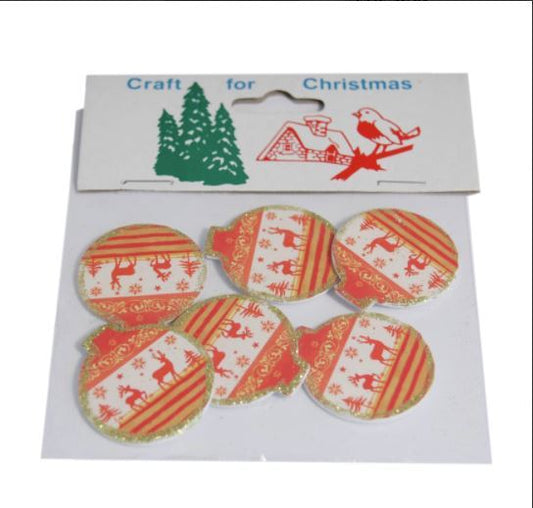 Craft For Occasions "Craft For Christmas" Embellishments - Pack of 6 Christmas Baubles - C1404