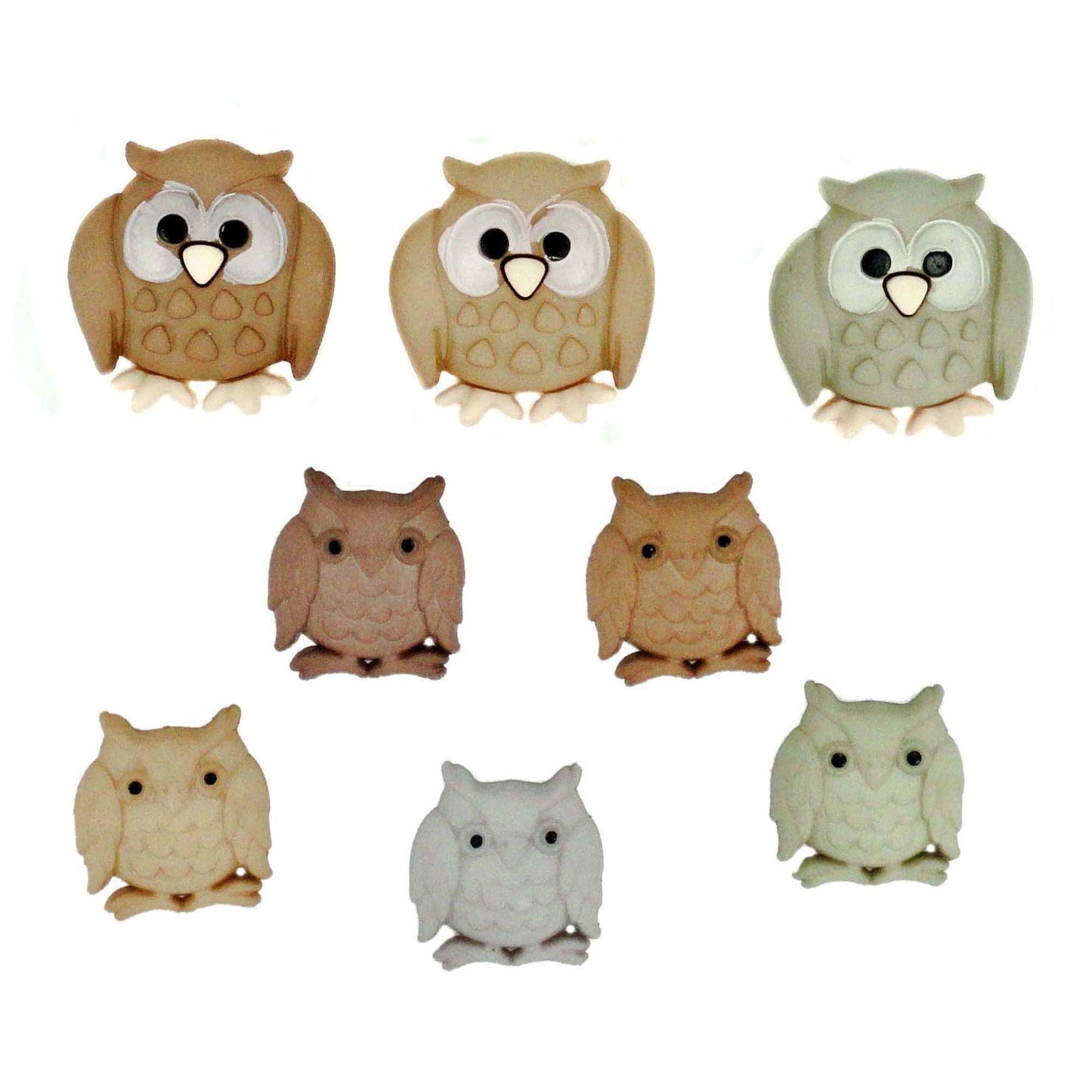 Dress It Up Buttons - Whoo (Owls), Pack of 8 With Sizes 1.5cm to 2cm