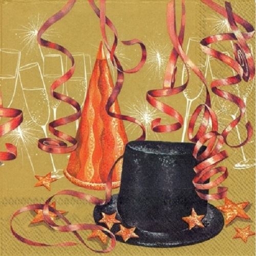 4 x Paper Napkins - Midnight Party (Gold) - Ideal for decoupage / Napkin Art