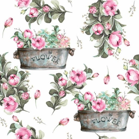 4 x Paper Napkins - Peony Flower Boxes - Ideal for Decoupage / Napkin Art