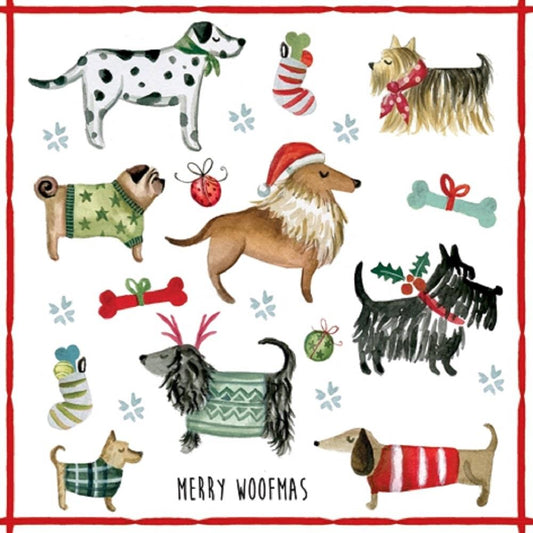 4 x Paper Napkins - Merry Woofmas - Ideal for Decoupage / Napkin Art