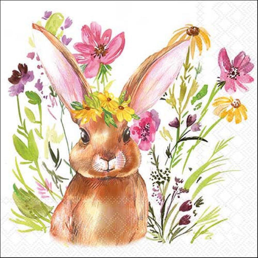 4 x Paper Napkins - Flower Bunny - Ideal for Decoupage / Napkin Art