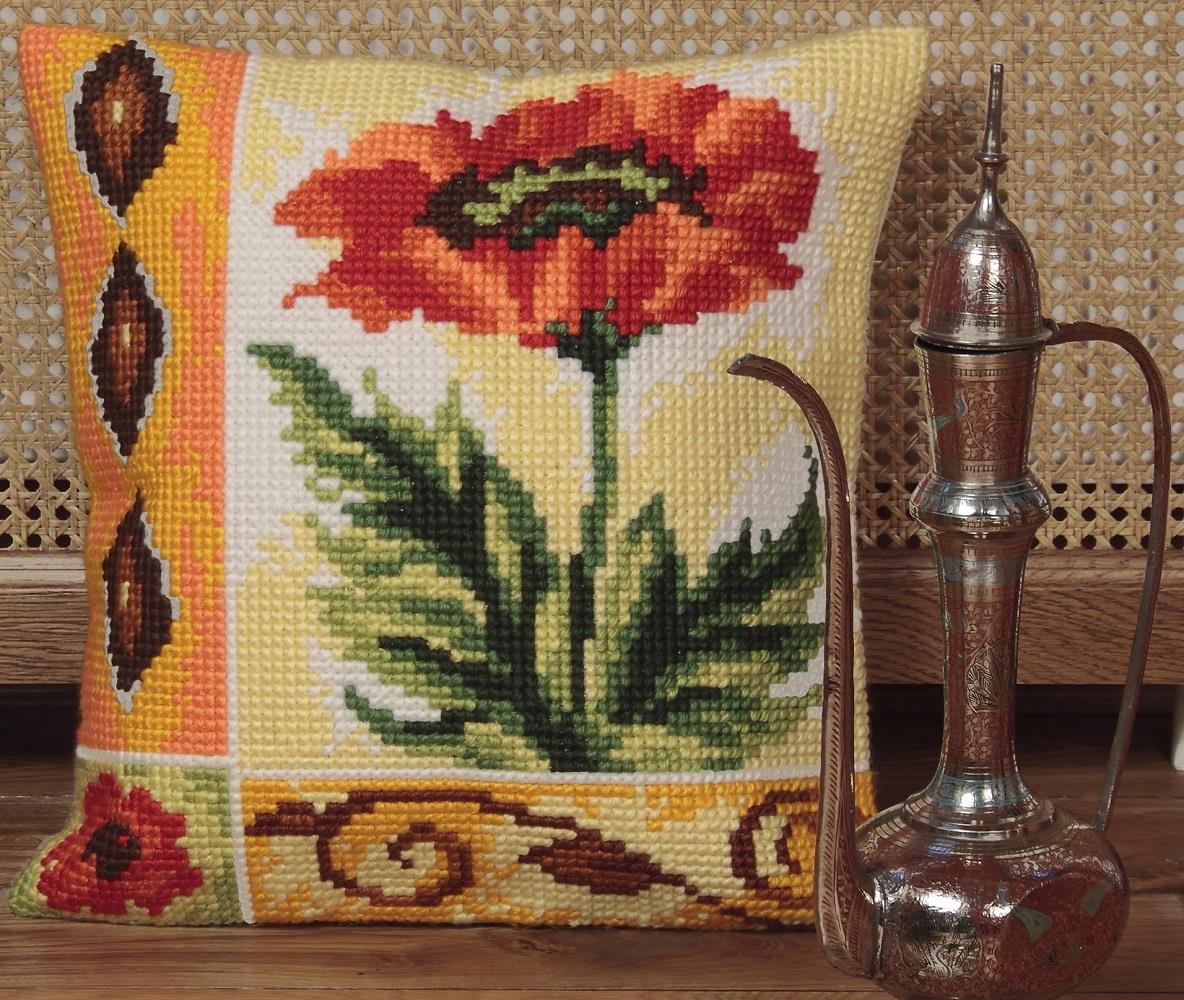 Collection D'Art Cross Stitch Cushion Kit. Valiant Poppy