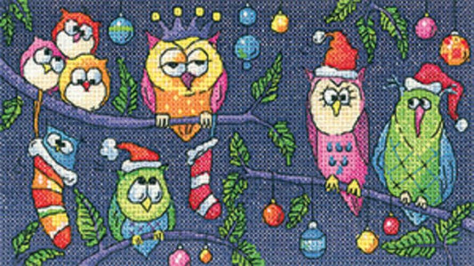 Heritage Crafts Cross Stitch Kit - Christmas Owls  (Aida)