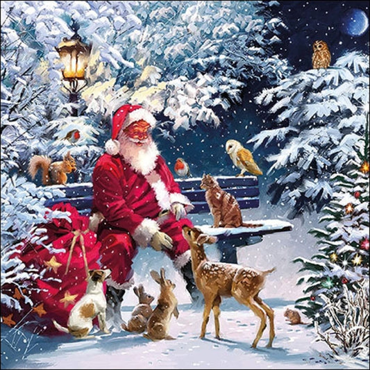 4 x Paper Napkins - Santa on Bench - Ideal for Decoupage / Napkin Art