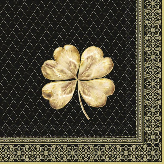 4 x Paper Napkins - Golden Clover - Ideal for Decoupage / Napkin Art