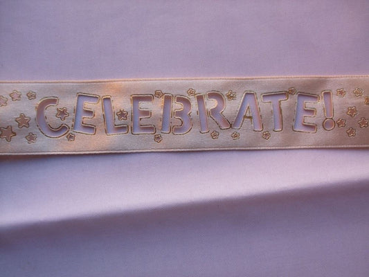 1m of Club Green "Celebrate Stencil" Ribbon - Coffee/Gold - 25mm Wide