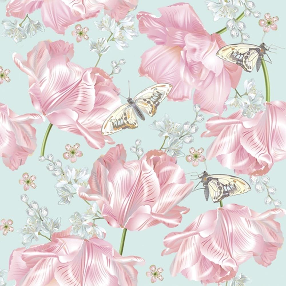 4 x Paper Napkins - Pink Tulips With Butterflies - Ideal for Decoupage / Napkin Art