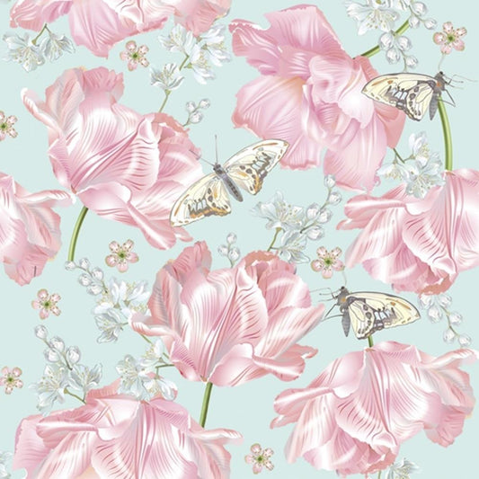4 x Paper Napkins - Pink Tulips With Butterflies - Ideal for Decoupage / Napkin Art