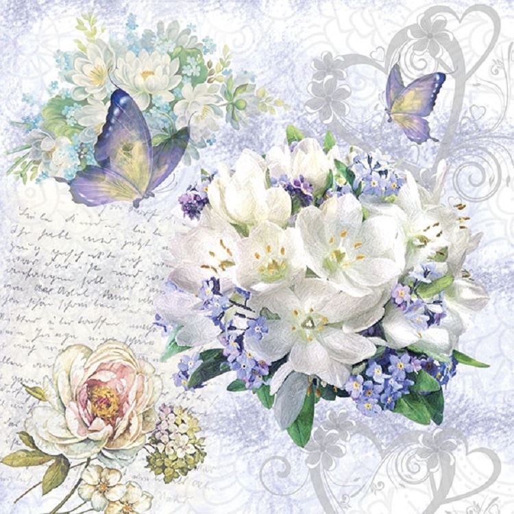 4 x Paper Napkins - Flower Love - Ideal for Decoupage / Napkin Art