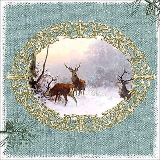 Ambiente  Pack of 20 Paper Napkins / Serviettes - Elegant Deers Green - 33cm x 33cm - 3 Ply