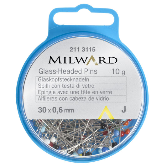 Milward Glass Headed Pins. Assorted colours. 0.60mm 10g