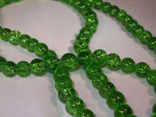 Green Glass Crackle Beads - 8mm - 31" Strand which holds approximately 106 Beads