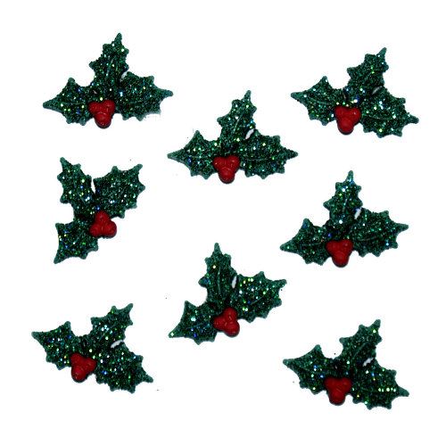 Glitter Holly - Cute Christmas / Holiday Button Embellishments by Dress It Up