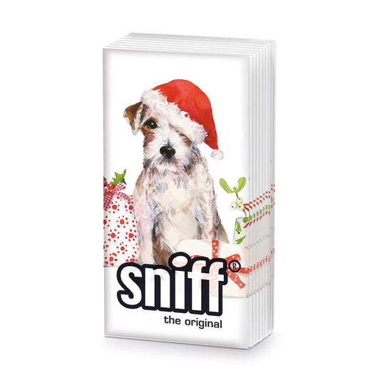 Christmas Pup - Novelty Paper Tissues Handbag / Pocket Sized Single Pack of 10 Tissues