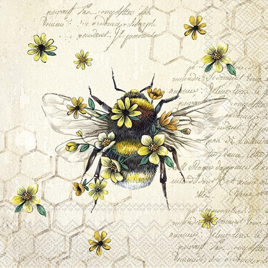 4 x Paper Napkins - Bee Queen - Ideal for Decoupage / Napkin Art