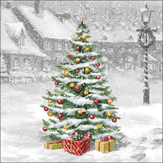 4 x Paper Napkins - Tree On the Square - Ideal for Decoupage / Napkin Art