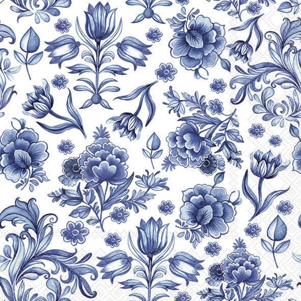 4 x Paper Napkins - Delft Blue Flowers - Ideal for Decoupage / Napkin Art
