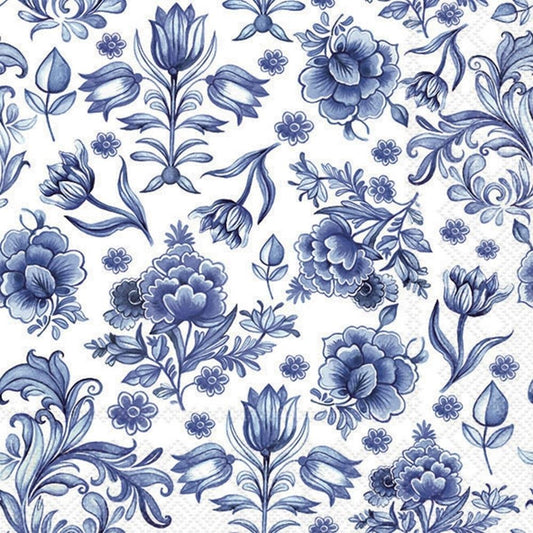 4 x Paper Napkins - Delft Blue Flowers - Ideal for Decoupage / Napkin Art