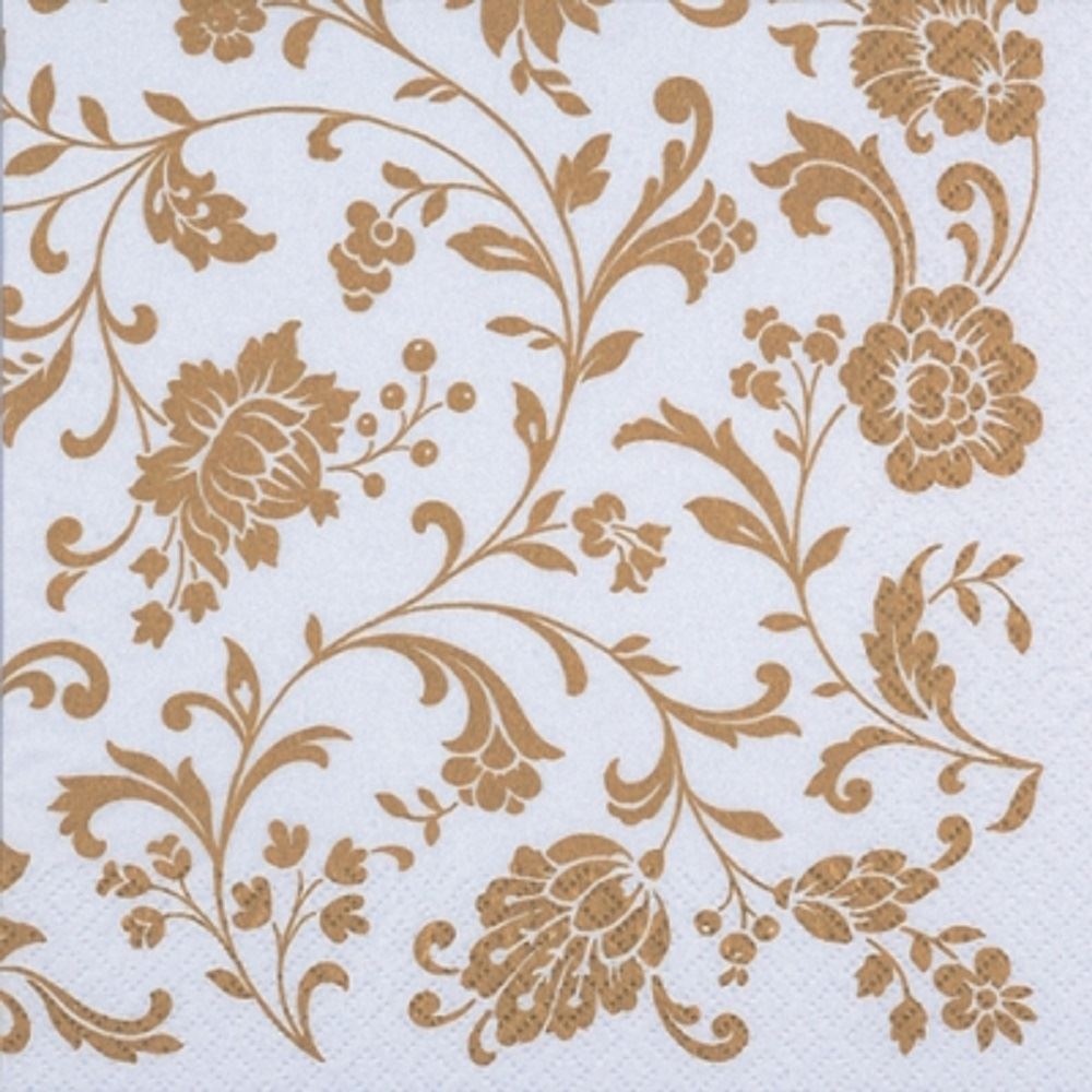 4 x Paper Napkins - Arabesque White & Gold  - Ideal for Decoupage / Napkin Art