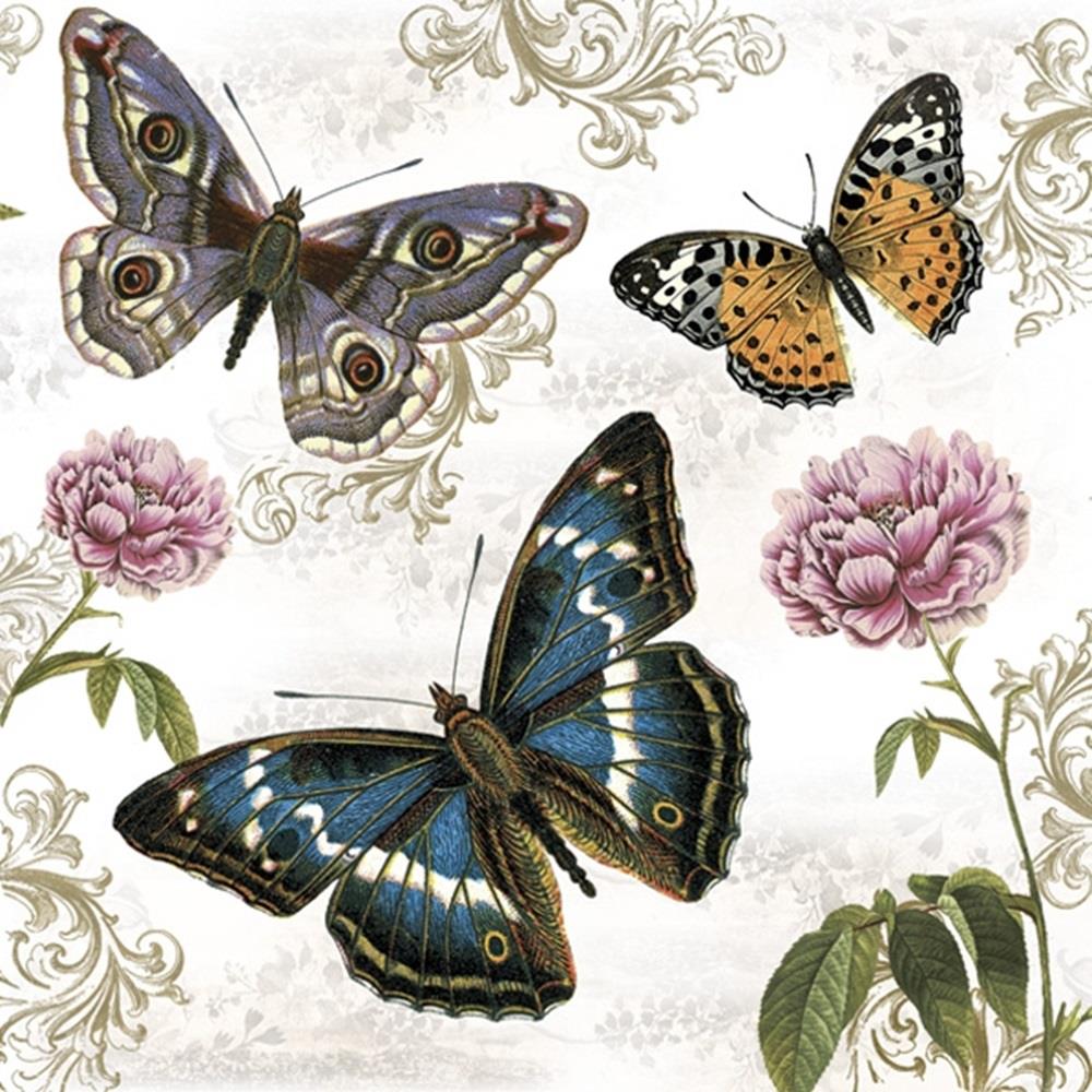 4 x Paper Napkins - Retro Butterflies - Ideal for Decoupage / Napkin Art