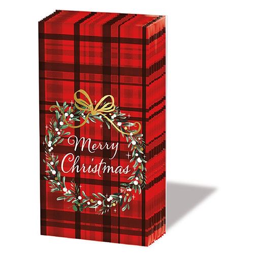 Christmas Plaid Red - Novelty Paper Tissues Handbag / Pocket Sized