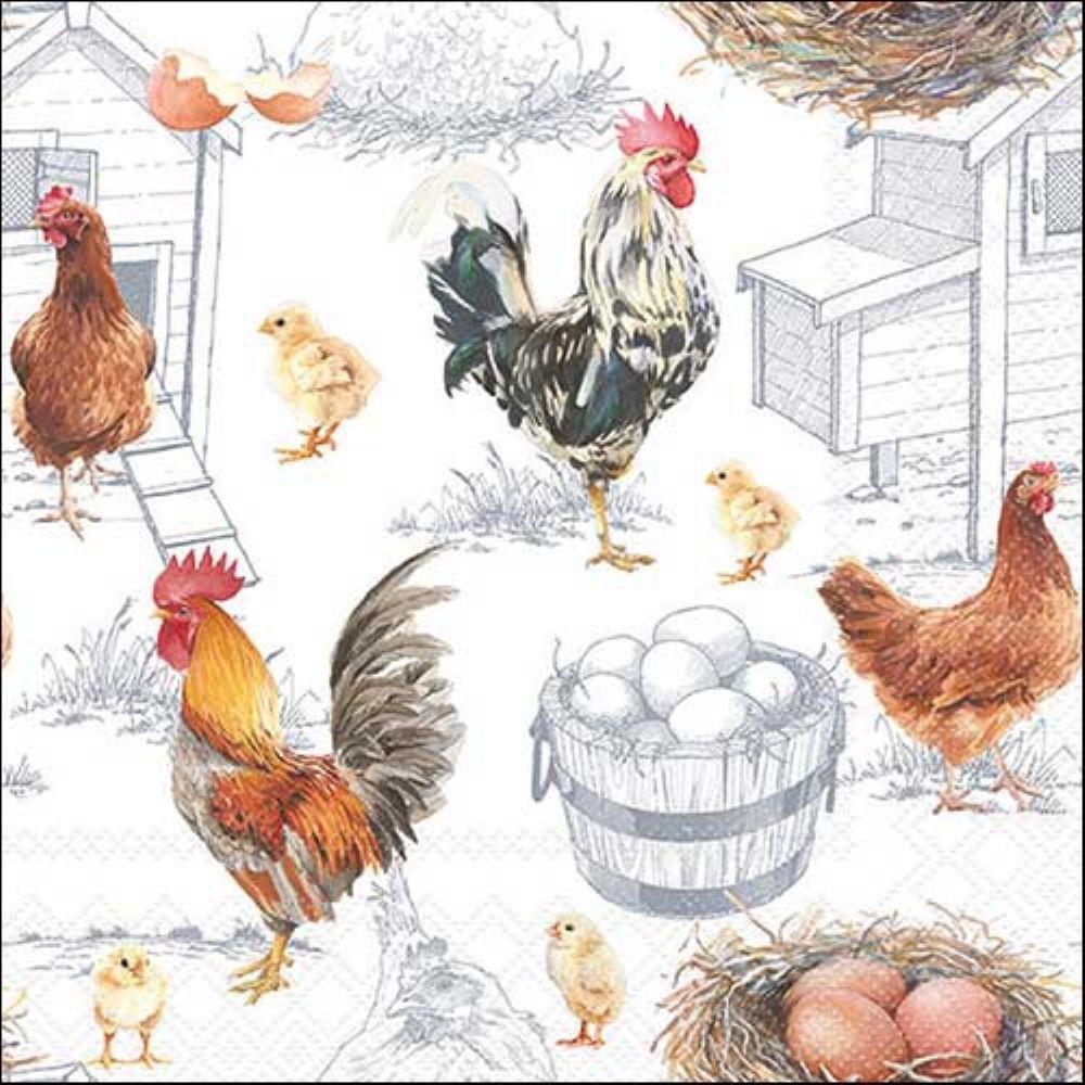4 x Paper Napkins - Chicken Farm - Ideal for Decoupage / Napkin Art