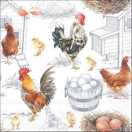4 x Paper Napkins - Chicken Farm - Ideal for Decoupage / Napkin Art