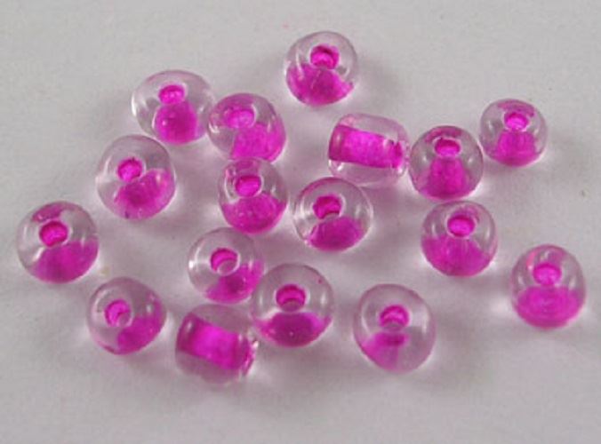 6/0 ( 4mm ) Glass Seed Beads - 40g - Clear / Fuchsia