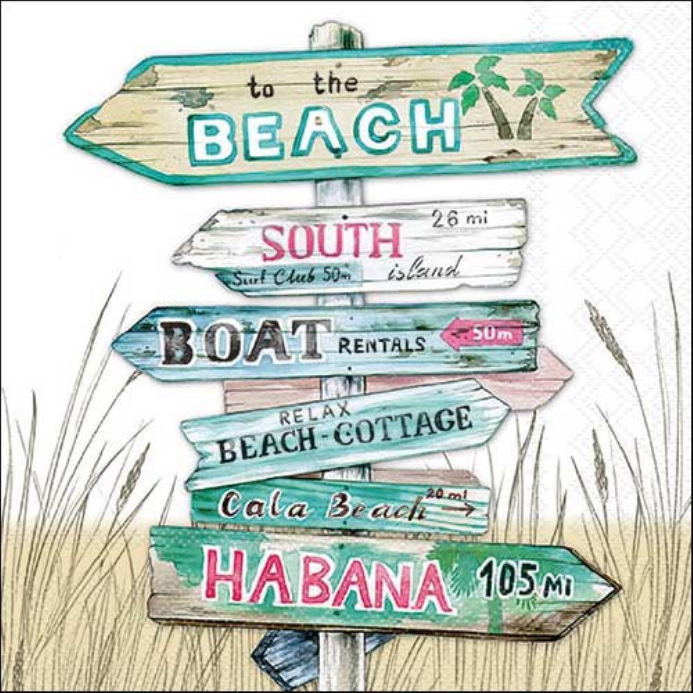 4 x Paper Napkins - Beach Road Signs - Ideal for Decoupage / Napkin Art